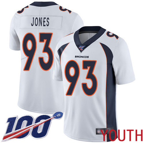 Youth Denver Broncos #93 Dre Mont Jones White Vapor Untouchable Limited Player 100th Season Football NFL Jersey->youth nfl jersey->Youth Jersey